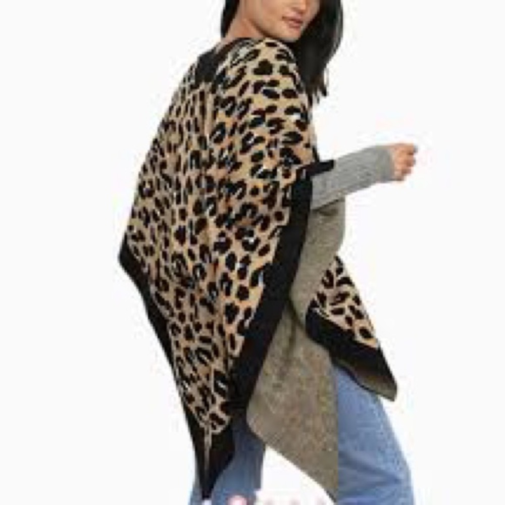 Kate Spade Leopard Print Poncho NWT Chic Luxe Wrap Cape OS Statement Layer